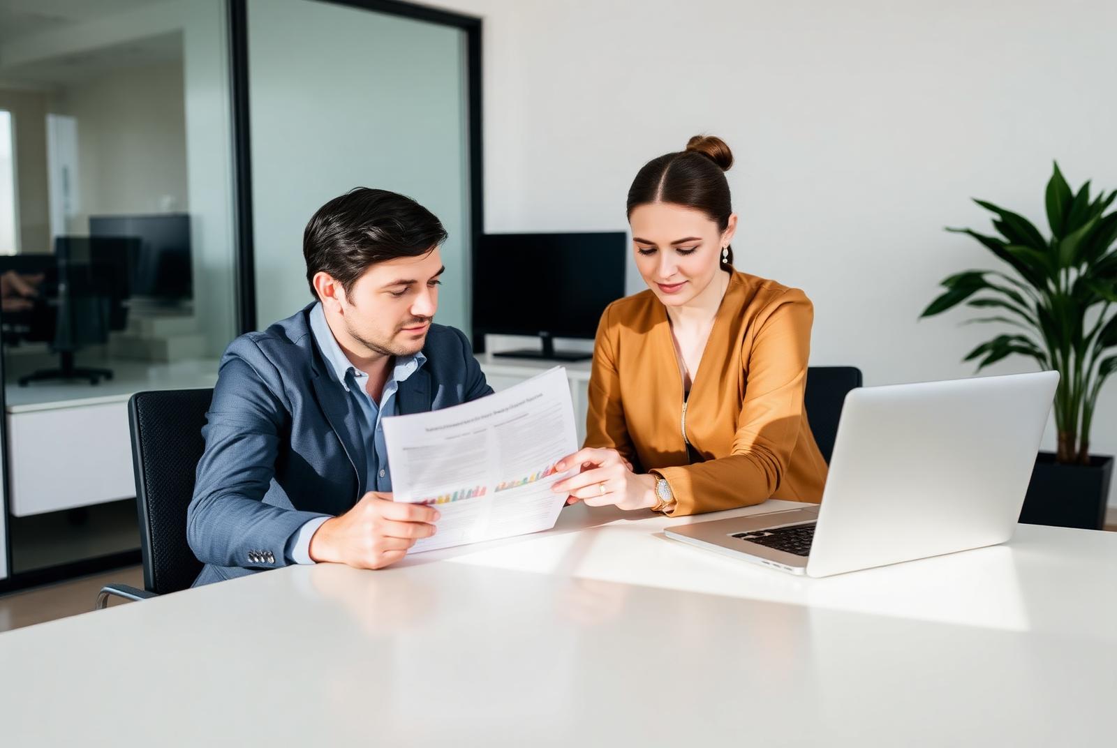 Responsável de empresa e colaborador a analisar uma solução de alojamento empresarial