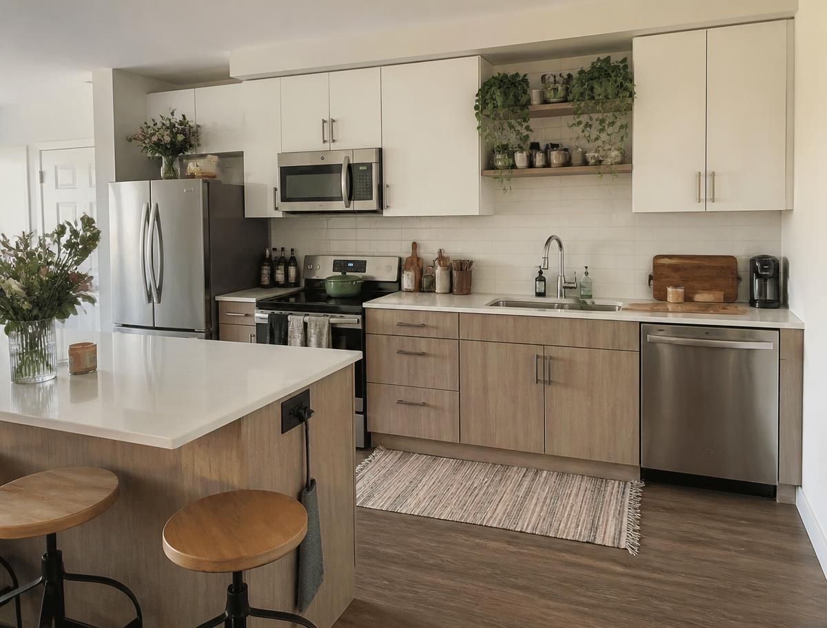 Cozinha equipada de um apartamento mobilado