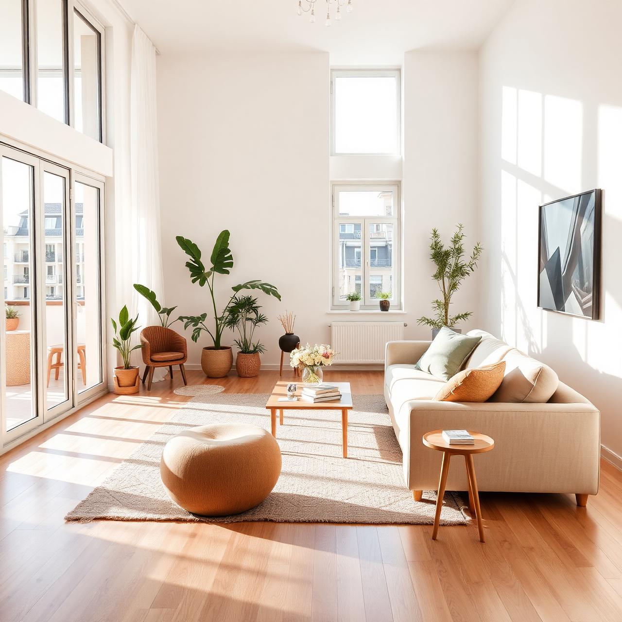 Sala de estar moderna e renovada, pronta a habitar